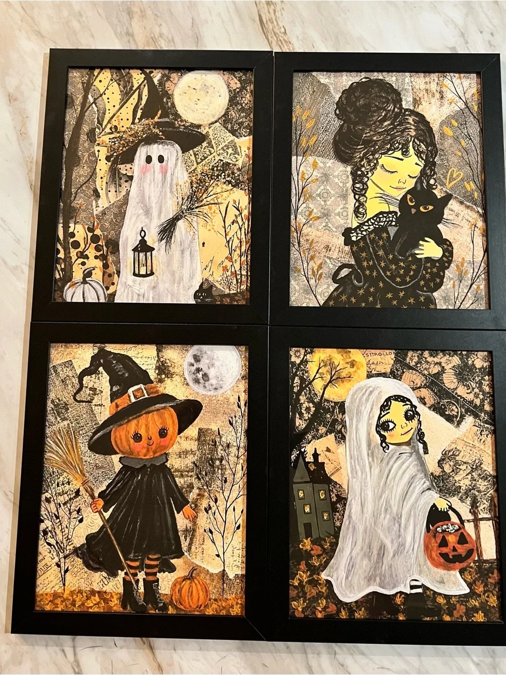 Halloween Ghost & Pumpkin Wall Art Set - Black/Orange